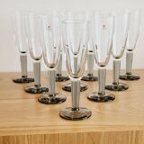 10 Bormioli Rocco Vintage Crystal Champagne Flutes Glasses with Grey Rain Foot