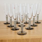 10 Bormioli Rocco Vintage Crystal Champagne Flutes Glasses with Grey Rain Foot
