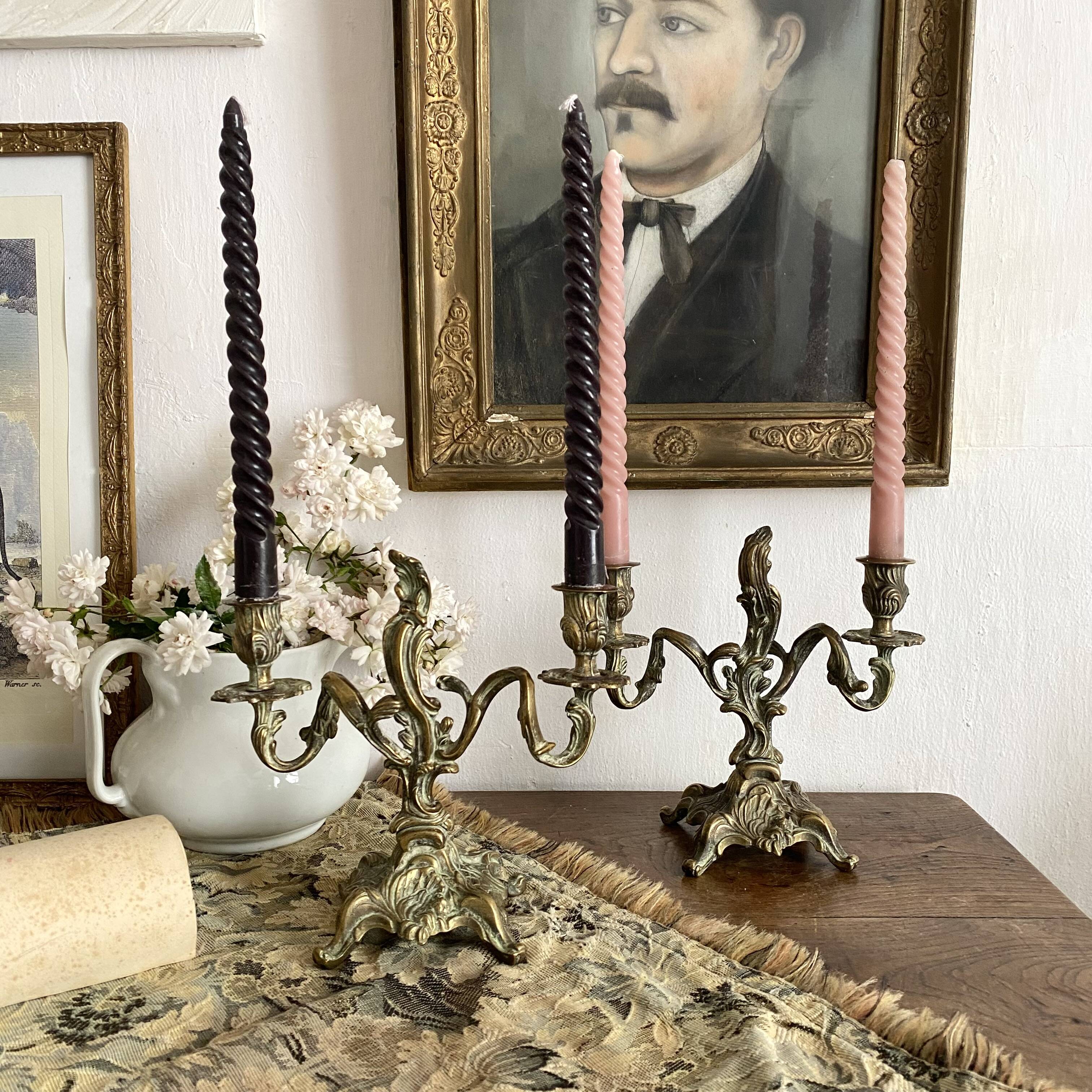 Pair of bronze rocaille candlesticks