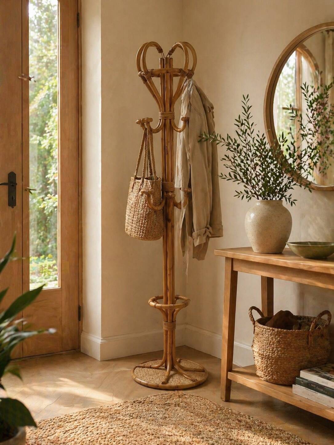 Vintage 1970s rattan parrot coat rack