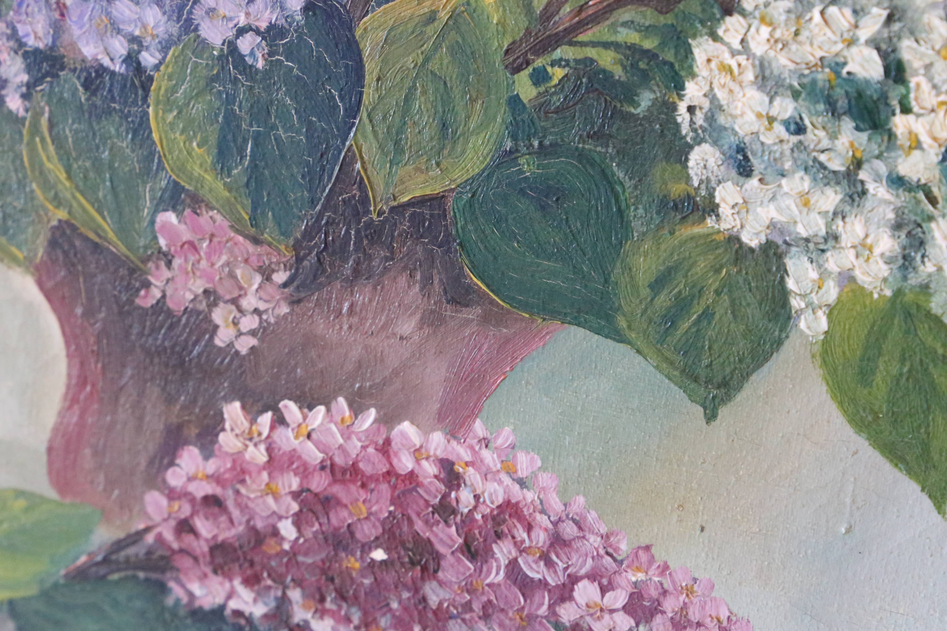 Painting bouquet of flowers, still life, signed Louis Andrey, oil on canvas, mid-twentieth