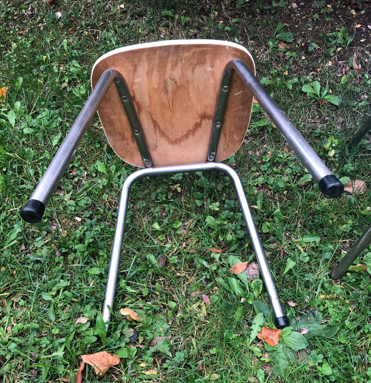 2 blue formica chairs