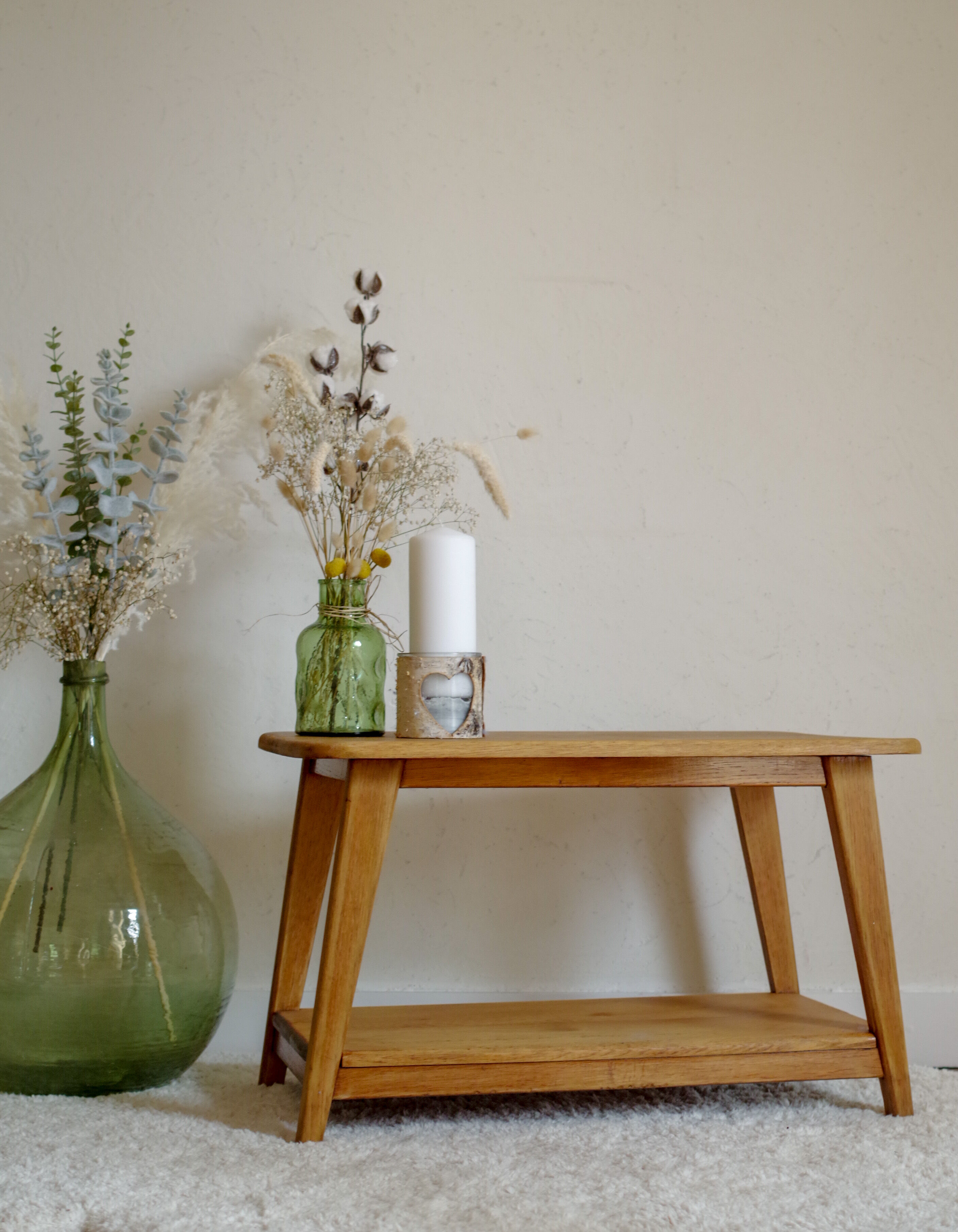 Oak coffee table with compass feet