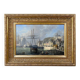 Tableau "Quay in Light", oil on panel, signed Jules d'Évry – Mid 19th century