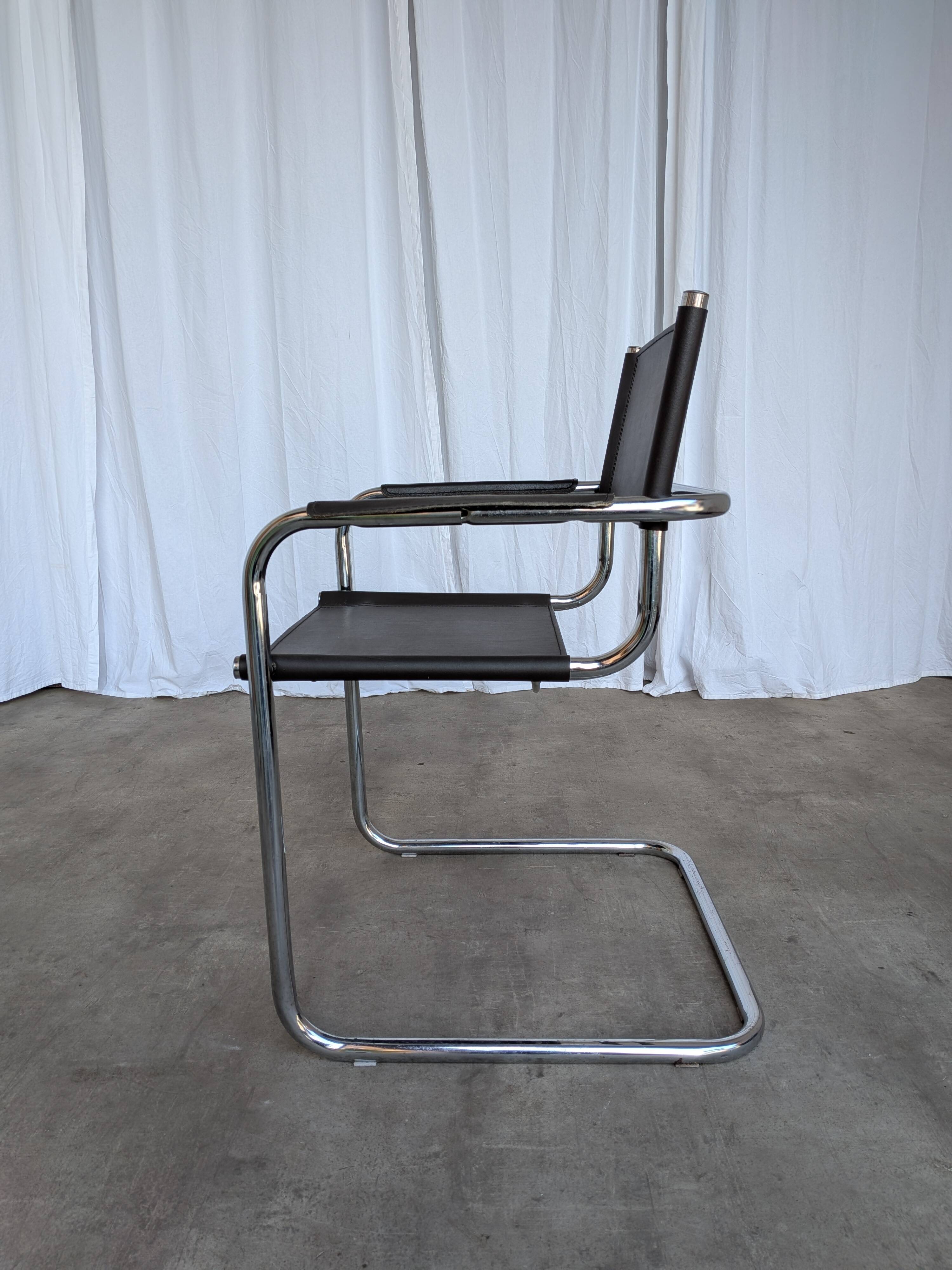 Vintage Mart Stam Style Armchair: Dark Brown Faux Leather Chrome Cantilever