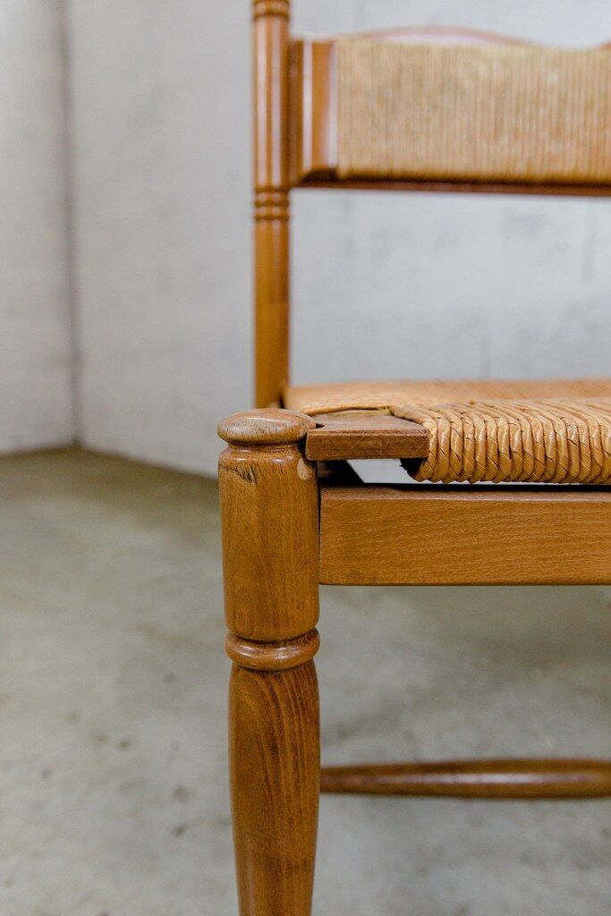 Wooden & straw corner bench