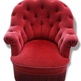 Fauteuil crapaud velours rouge