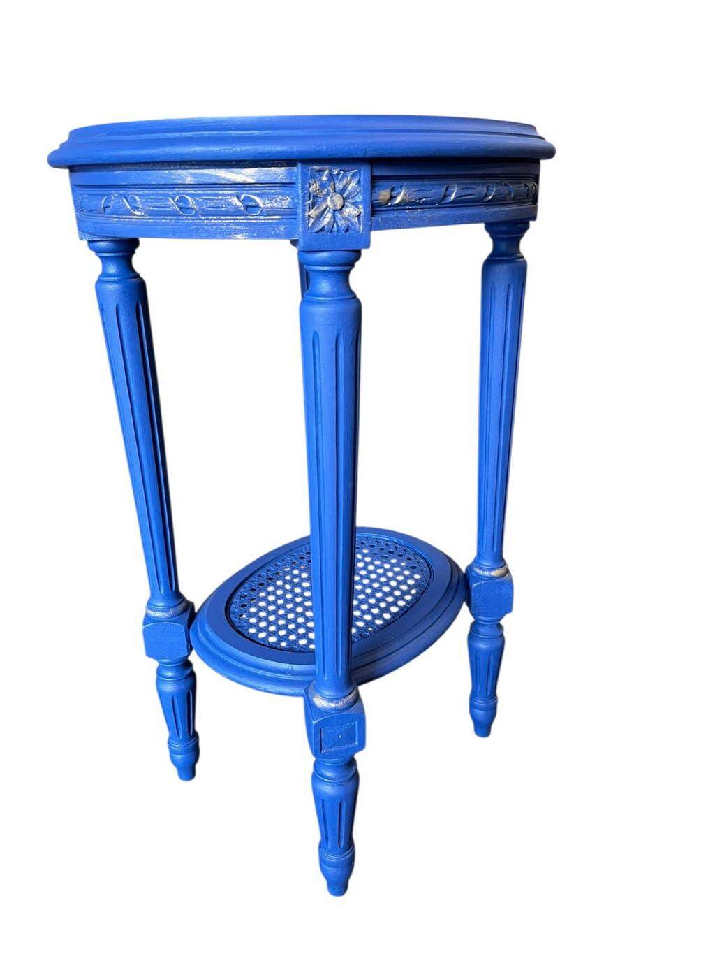 Table d'appoint ronde vintage en bois bleu / guéridon / support