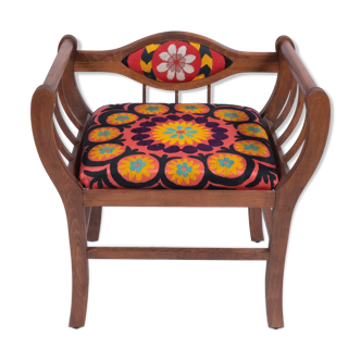 Suzani Ottoman Marquise Chair, Suzani Stool