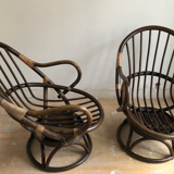 Lot of two rotating rattan chairs
