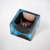 Vase/Cendrier Sommerso en verre d'art de Murano bleu et jaune, années 1970