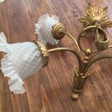 Art nouveau chandelier bronze and pressed glass