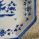 Antique octagonal plate in blue and white pottery with bird decoration.
