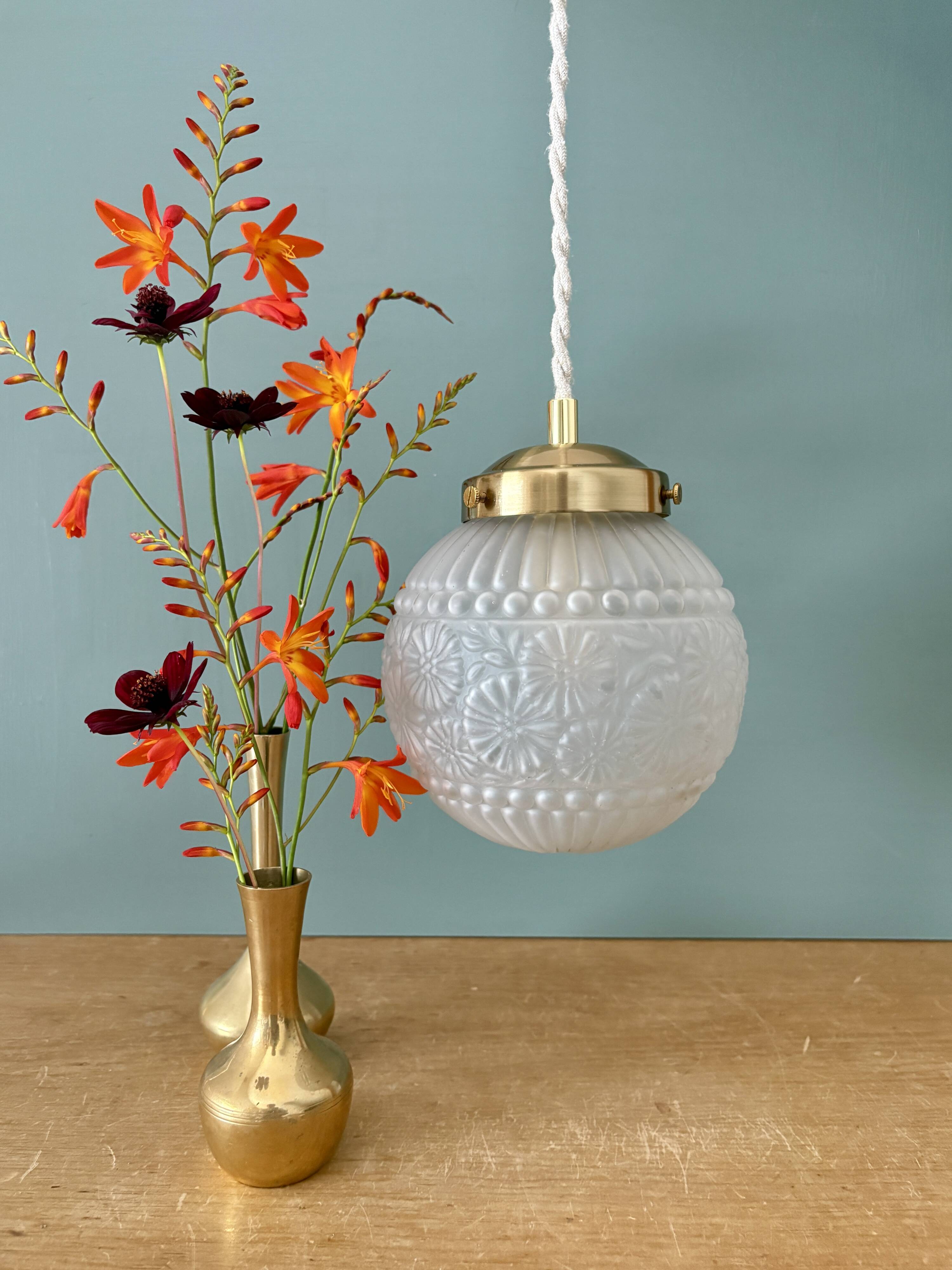 Vintage art deco frosted glass globe pendant light