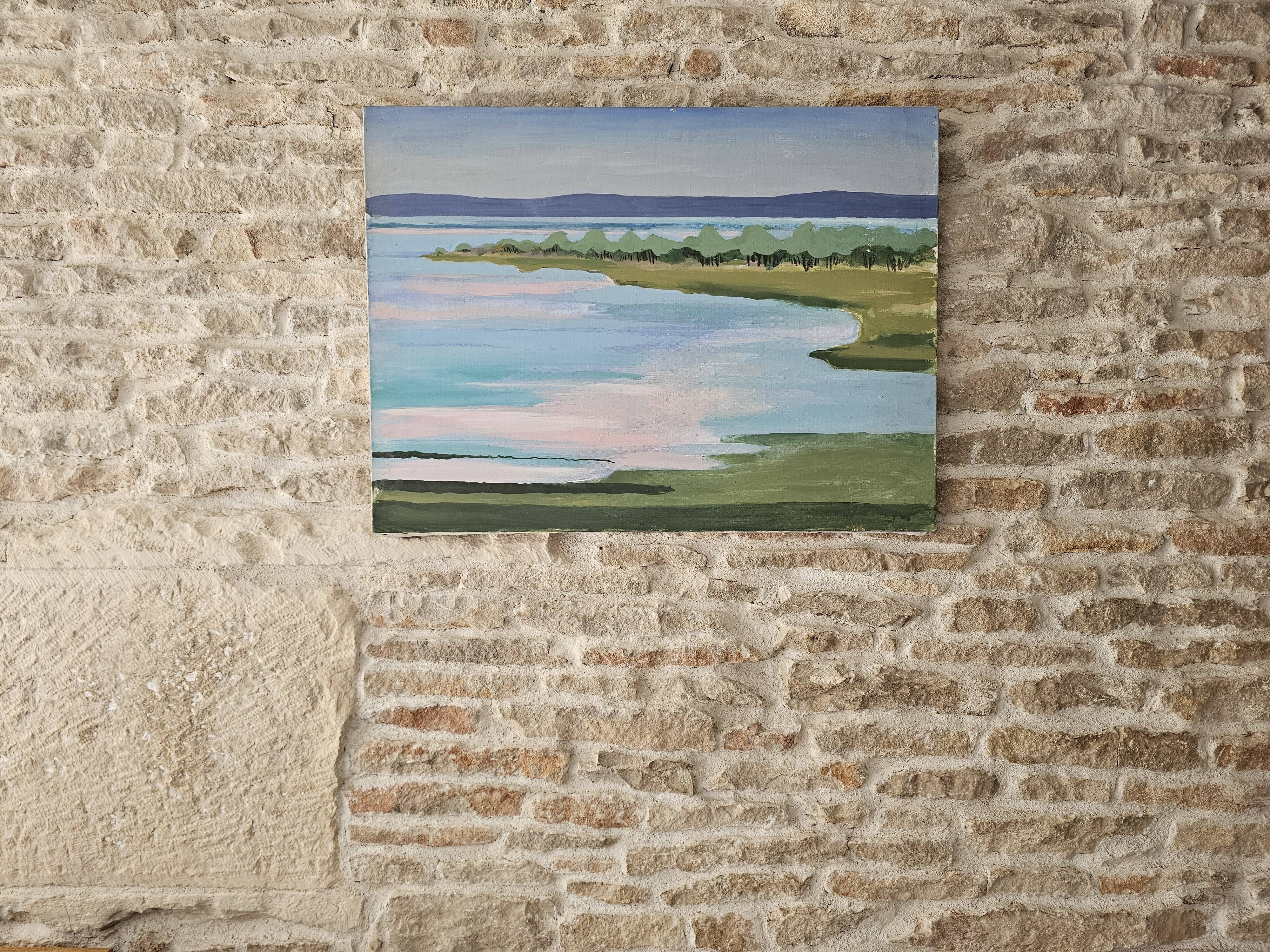 Oil on Canvas Painting Lakeside Landscape Water Body signed Doan Inger