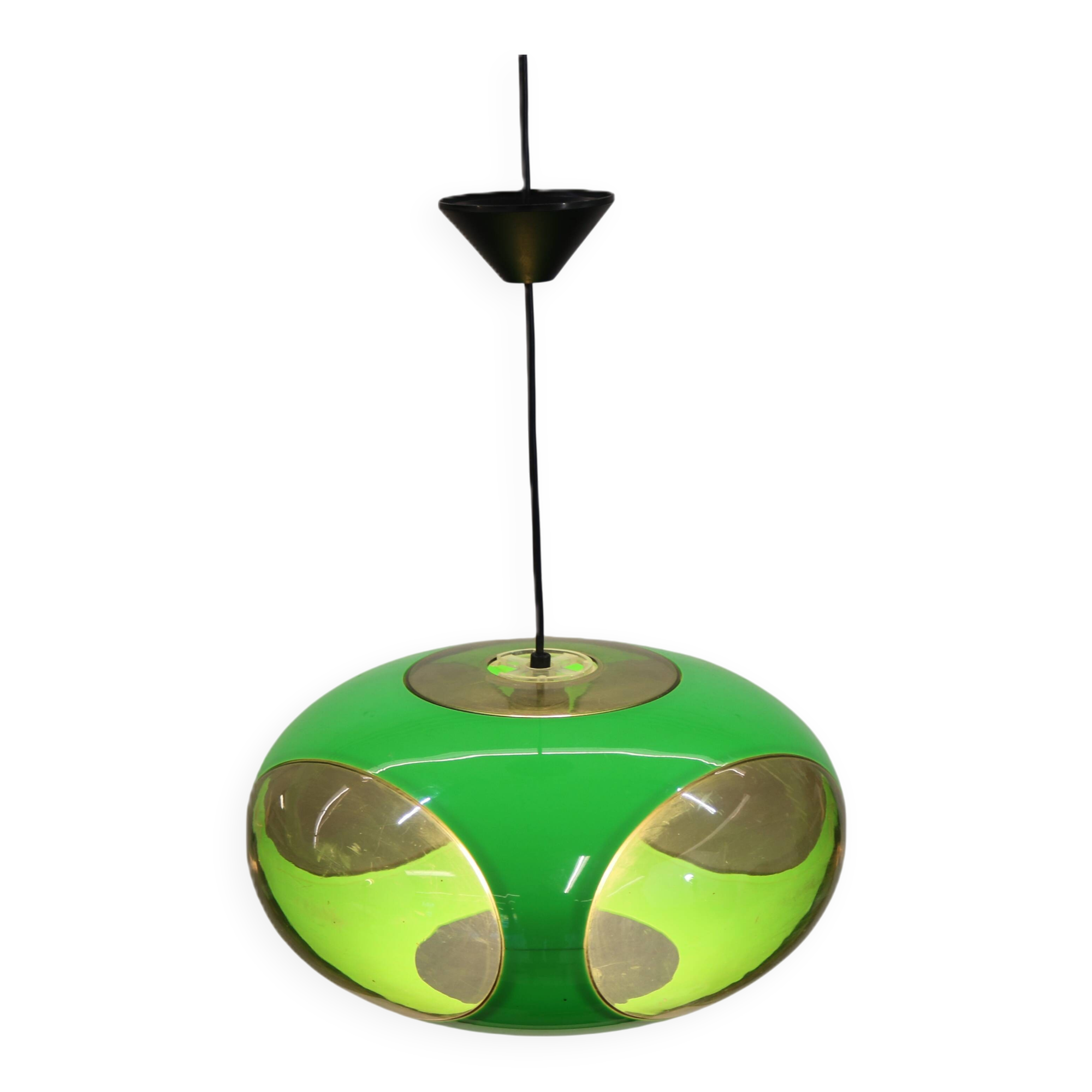 Massive Belgium Space Age UFO Lamp, Green Mid-Century Modern Lighting