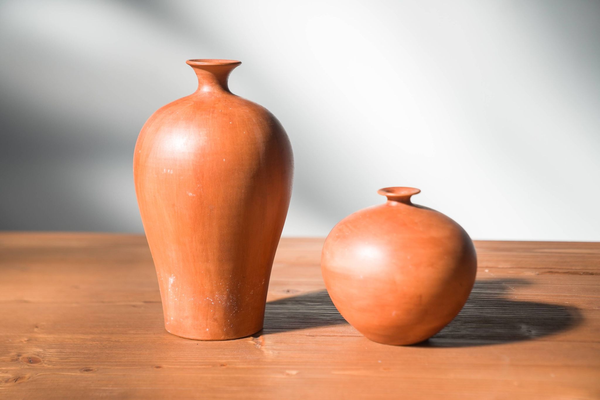 Pair of 1980s-90s Terracotta Vases – Minimalist Organic Shapes