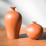 Pair of 1980s-90s Terracotta Vases – Minimalist Organic Shapes