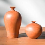 Pair of 1980s-90s Terracotta Vases – Minimalist Organic Shapes