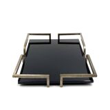 Hollywood regency black glass tray, France 1970s