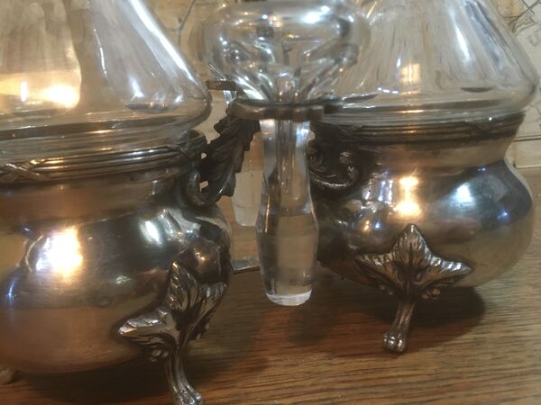 Service à huile et vinaigre en argent et cristal