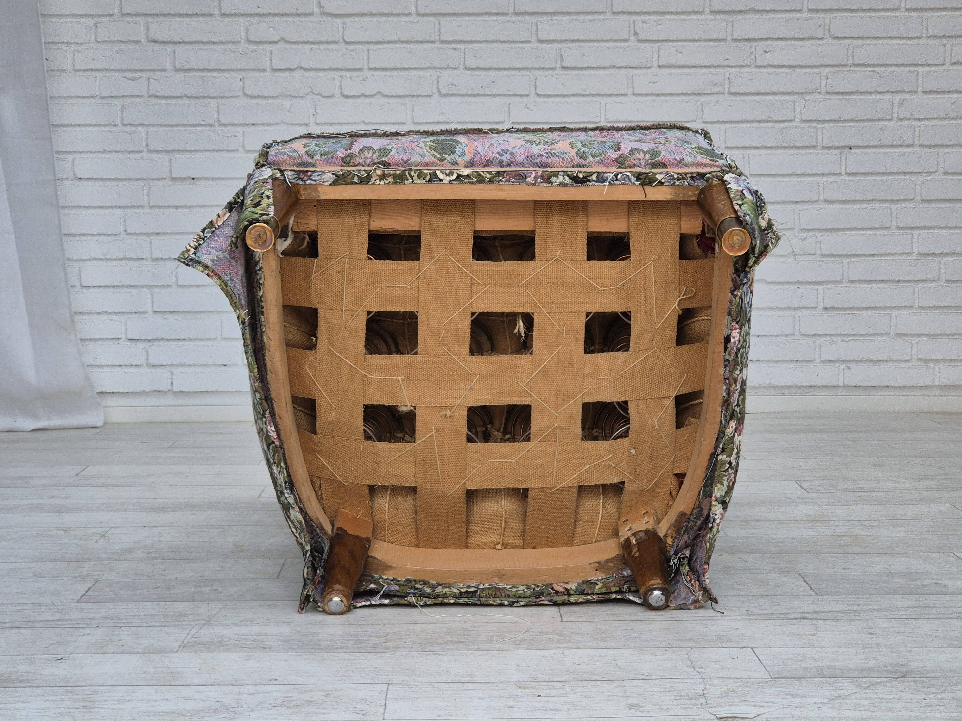 1970s, Danish armchair, reupholstered, flowers furniture fabric.