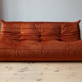 3-seater Togo dark amber velvet sofa designed by Michel Ducaroy 1973