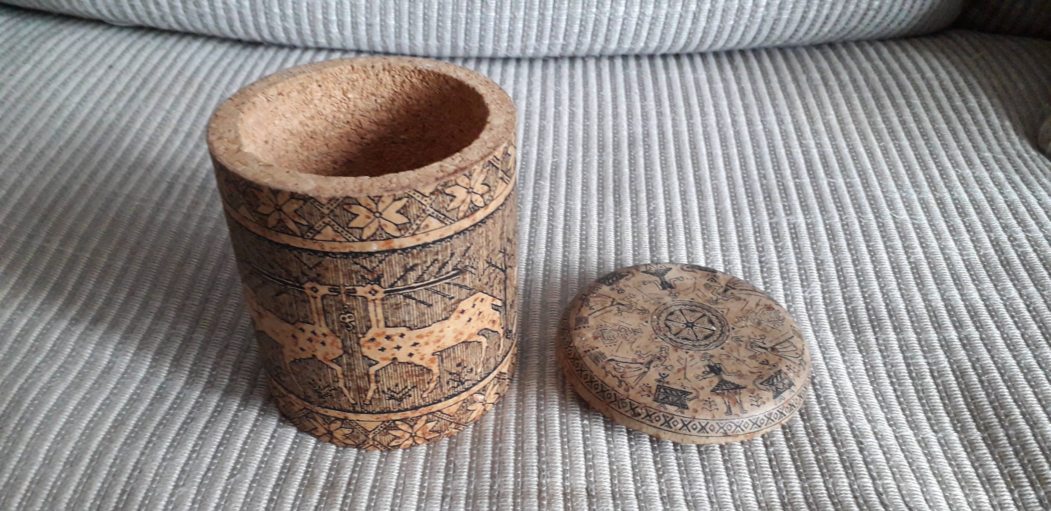 Old engraved cork box