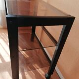 Rolling cabinet with 3 colored glass shelves