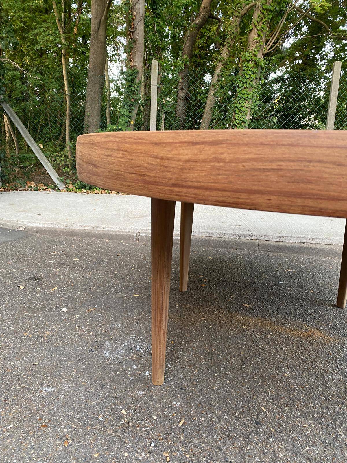 Authentic Scandinavian round table BAUMANN stripped in raw teak 1960