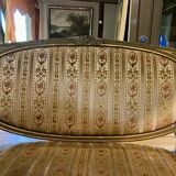 Canapé corbeille de style Louis XVI, bois laqué gris/vert vers 1900
