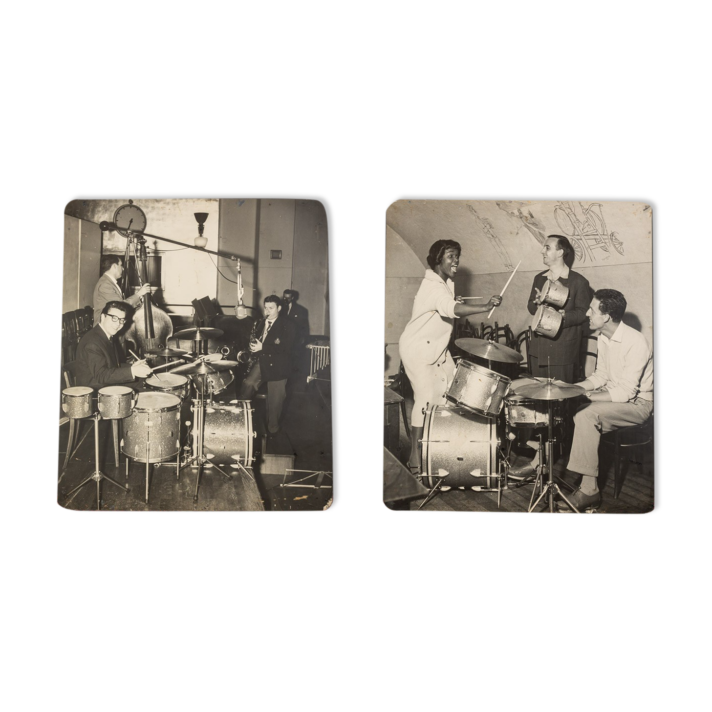 Jazz Band, 1940s b/w images on heavy wooden panels, 85 x 99 cm