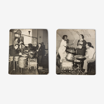 Jazz Band, images n/b des années 1940 sur de lourds panneaux de bois, 85 x 99 cm