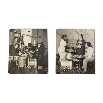 Jazz Band, 1940s b/w images on heavy wooden panels, 85 x 99 cm