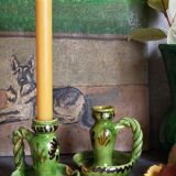 Duo of vintage potter's ceramic candle holders Regional Folk Art