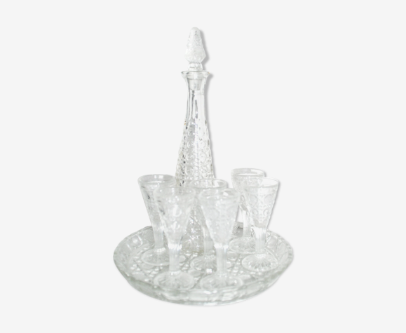 Service à liqueur en verre moulé Diamant Pierreries Baccarat 1900
