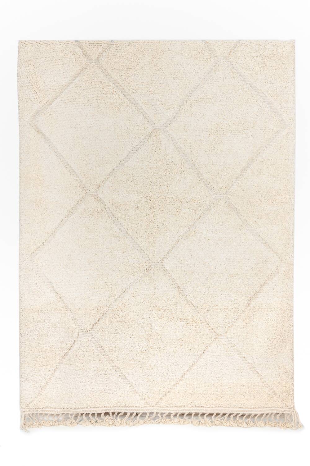 Tapis berbere beni ourain ecru avec losanges en relief 300 x 210 cm