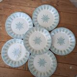 Set of 6 old flat plates, Annam model, opaque porcelain from Gien Terre de Fer