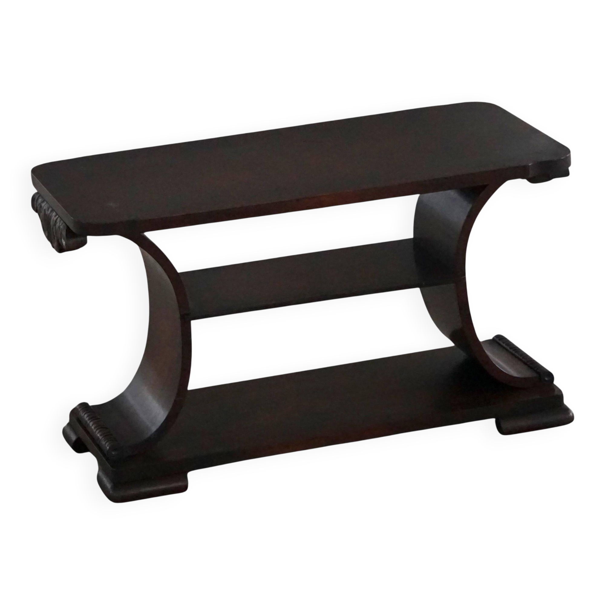 Side table / Low table in Danish Art Deco wood with shelf, 1930s-40s