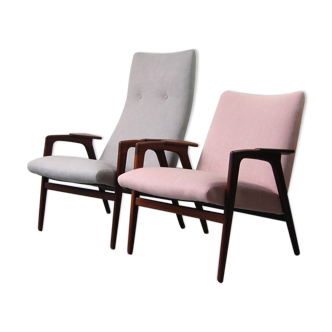 Pair of armchairs and rest foot "Ruster" by Yngve Ekstrom for Pastoe 1950s