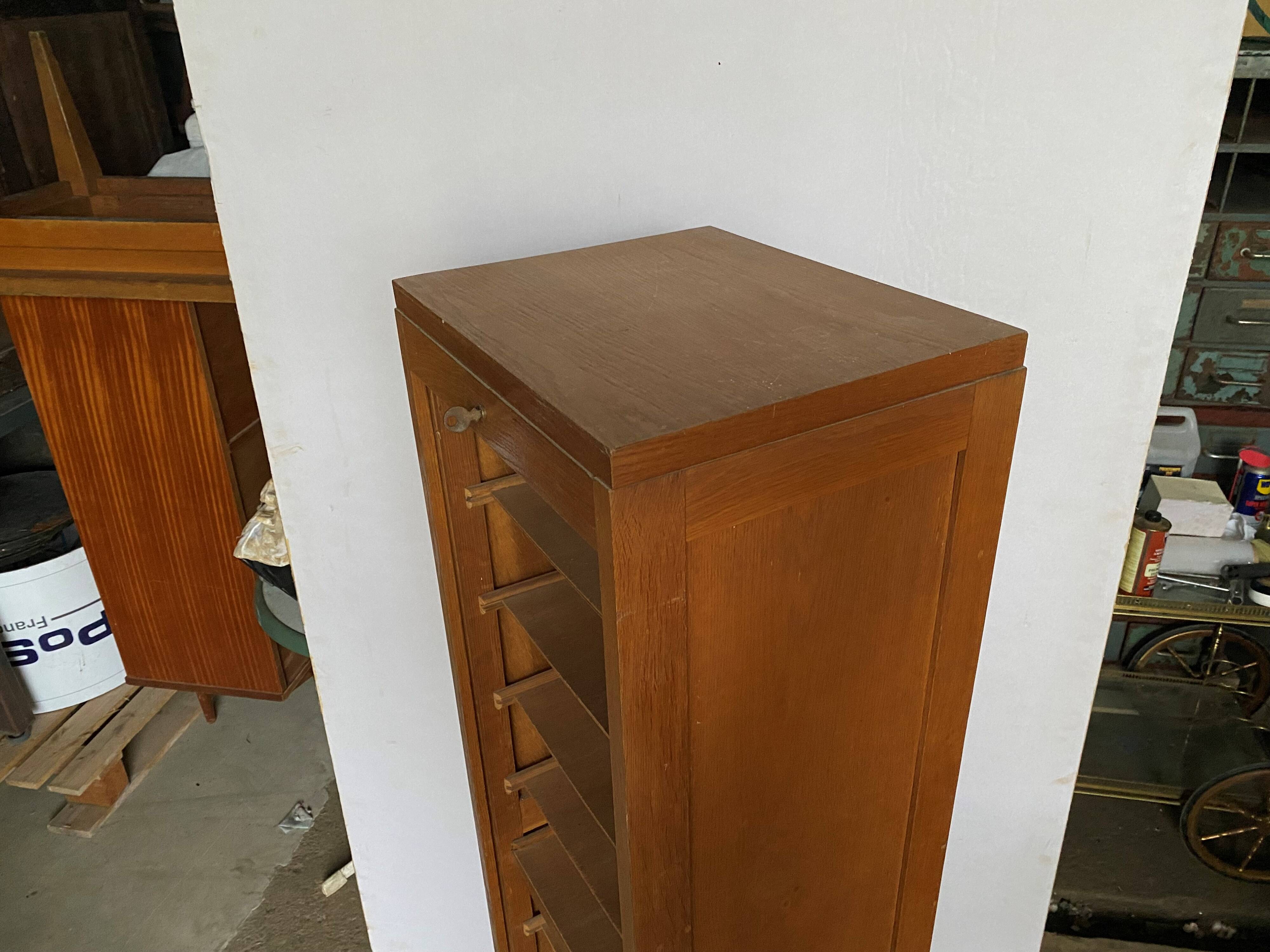 Oak curtained filing cabinet storage furniture 1950