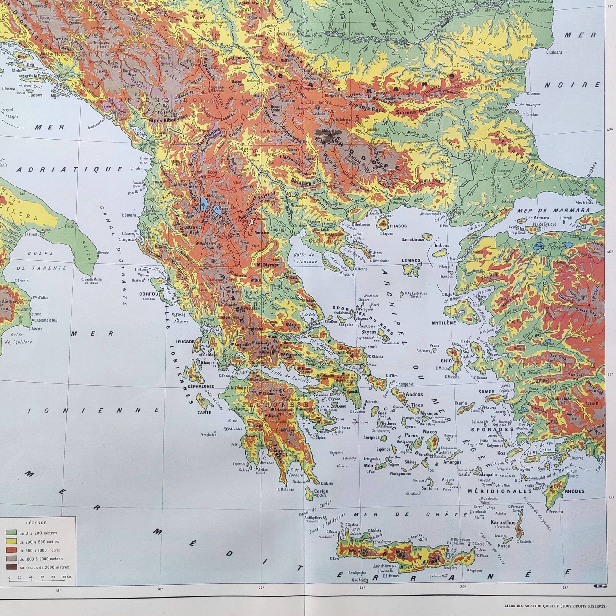 Old map of the Balkan regions Greece Crete 43x43cm from 1950