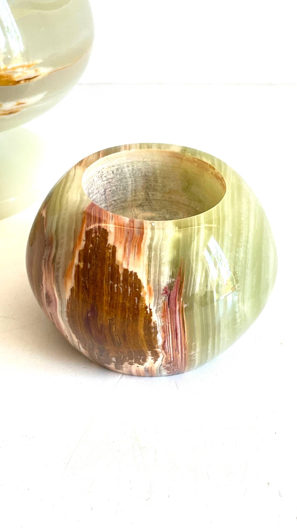 2 70s design onyx candle holders