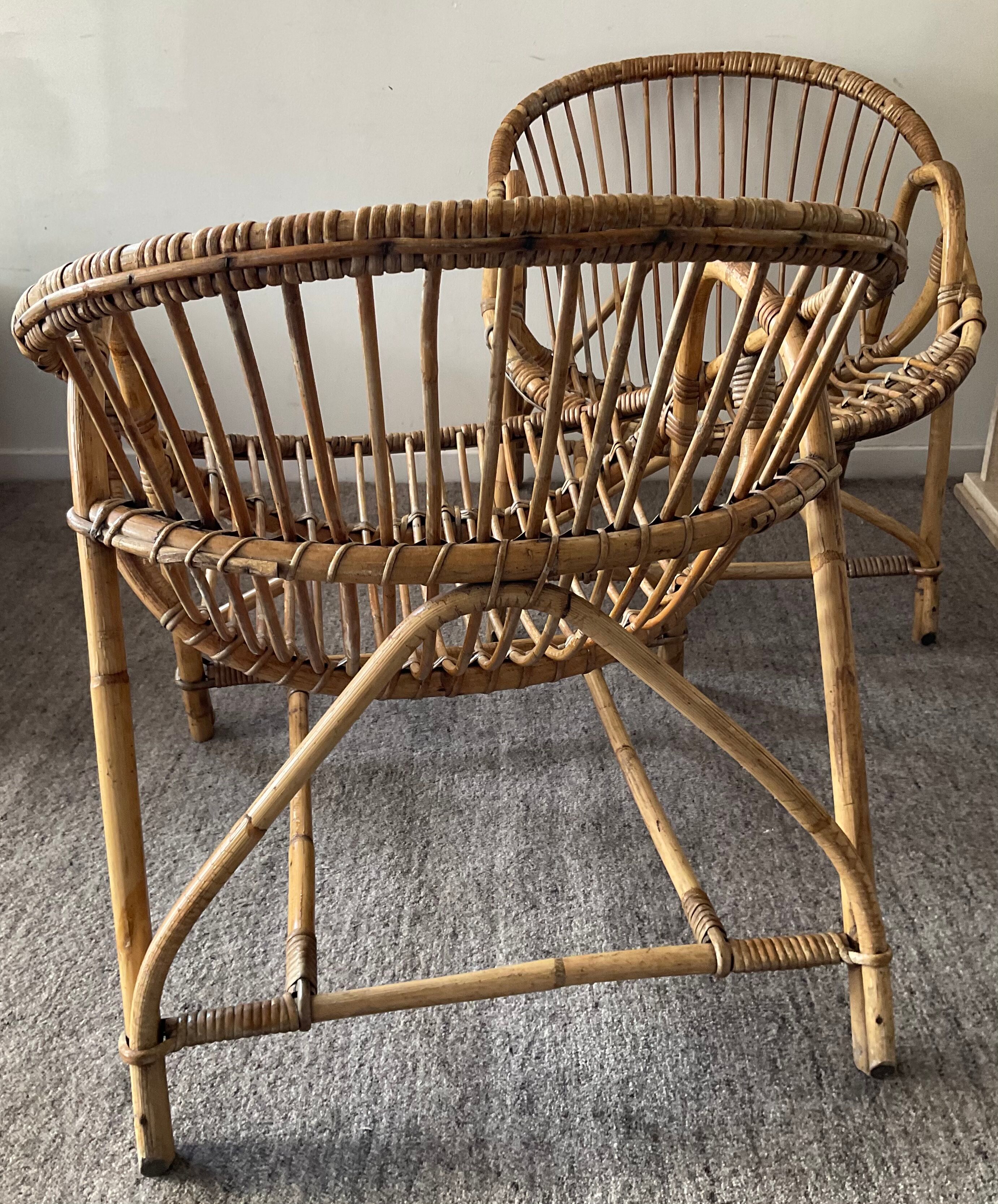 Pair of rattan shell armchairs from the 60s