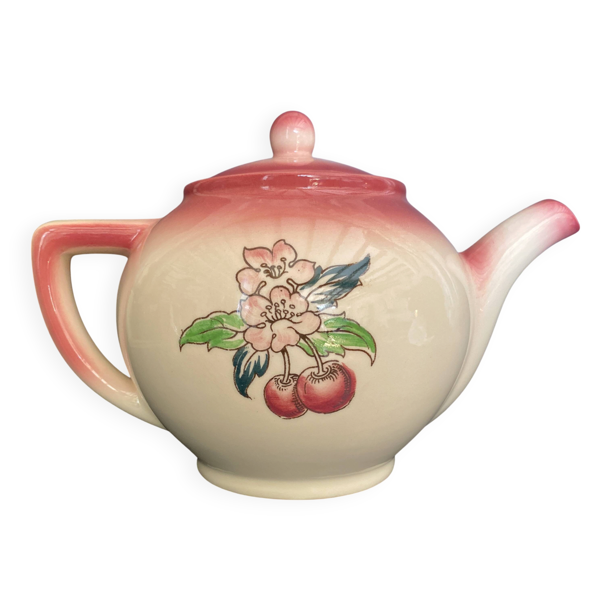 🍒 Magnificent Vintage Longwy Teapot - Cherry Decor - Handmade