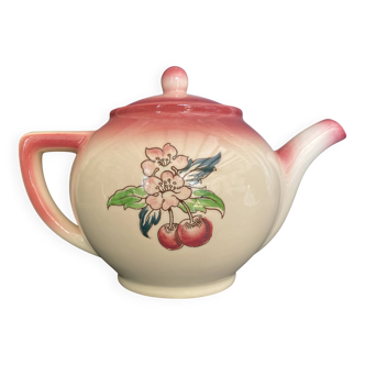 🍒 Magnificent Vintage Longwy Teapot - Cherry Decor - Handmade