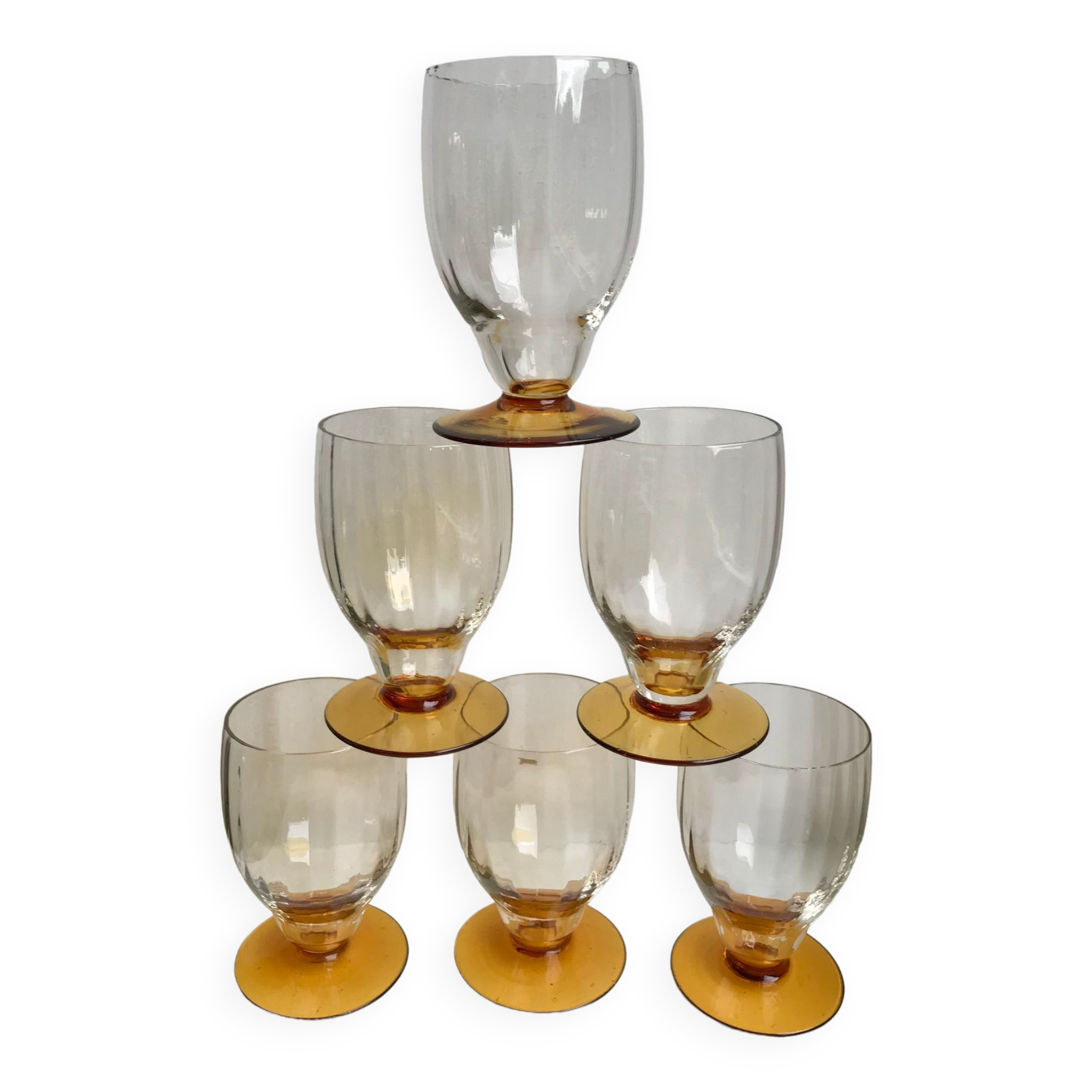 Lot de 6 verres à pieds ambré art déco années 30