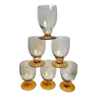 Lot de 6 verres à pieds ambré art déco années 30