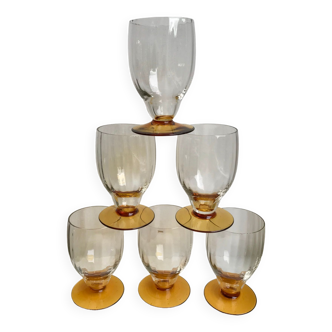 Set of 6 glasses with amber feet Art Deco 30s