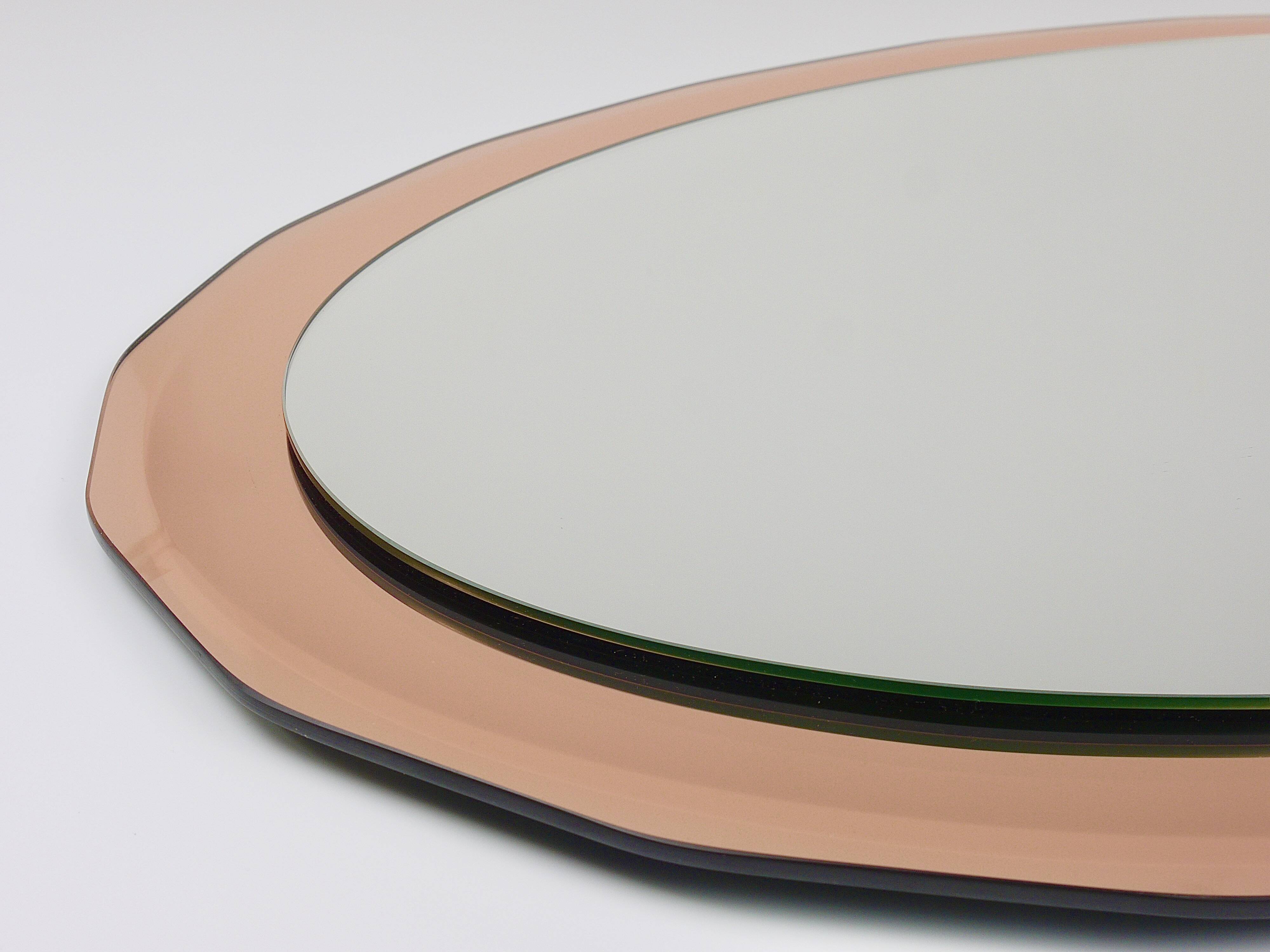 Cristal Arte Pink Oval Rosé Mid-Century Wall Mirror, Italy, 1960s